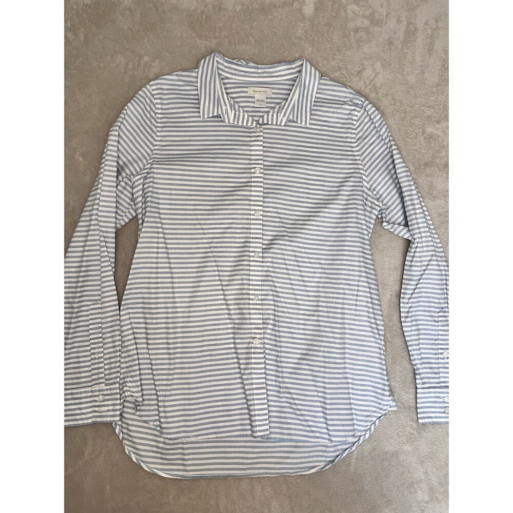 Garnet Hill Women’s Striped Button 100% Cotton Blouse Size 14 Beach Vacation